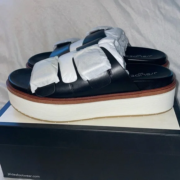 NWT J/SLIDES BOWIE Black Leather Sandal - Picture 10 of 13